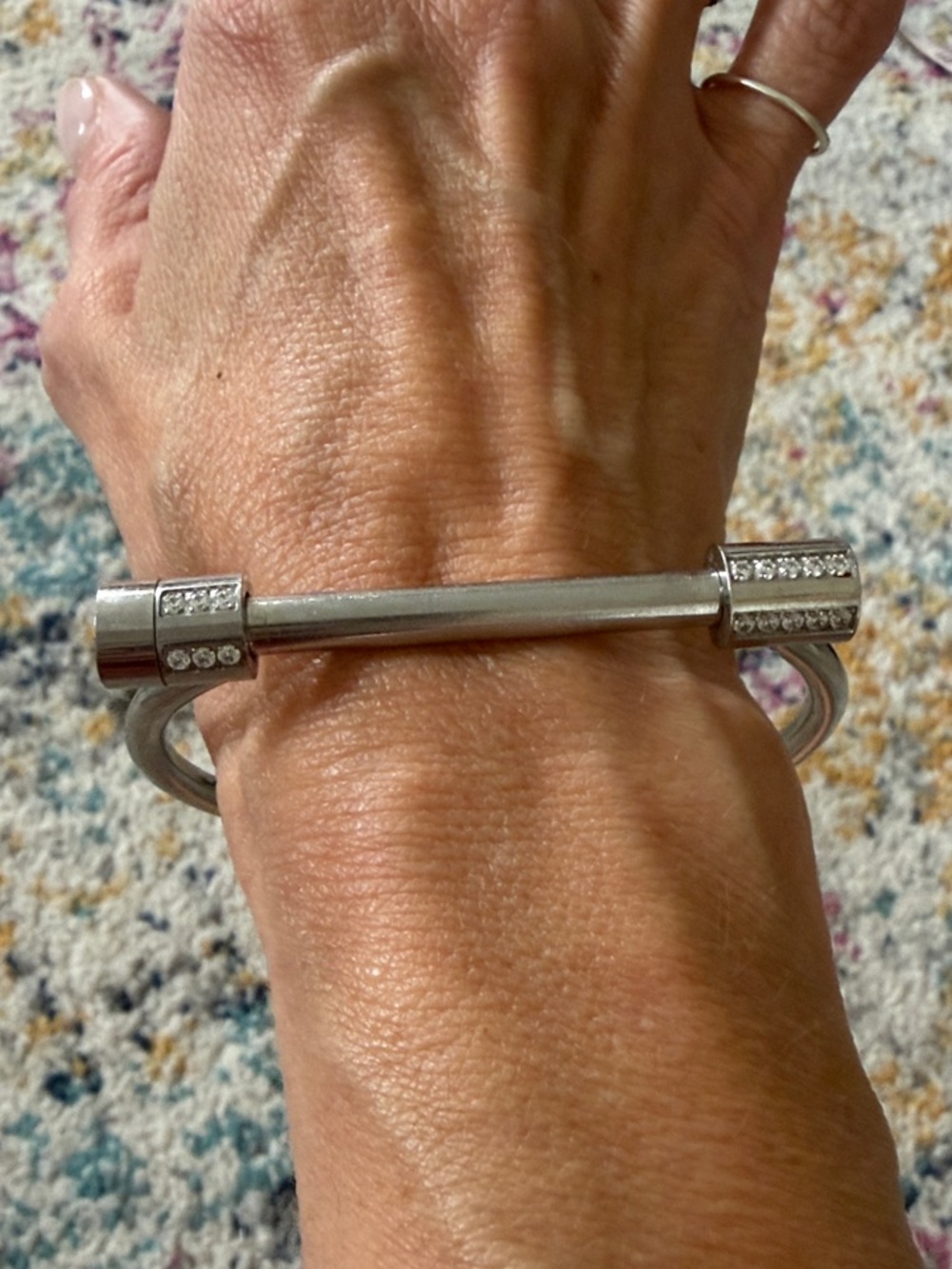 Michael Kors Silver Tone Cuff Bracelet with Crystal Accents